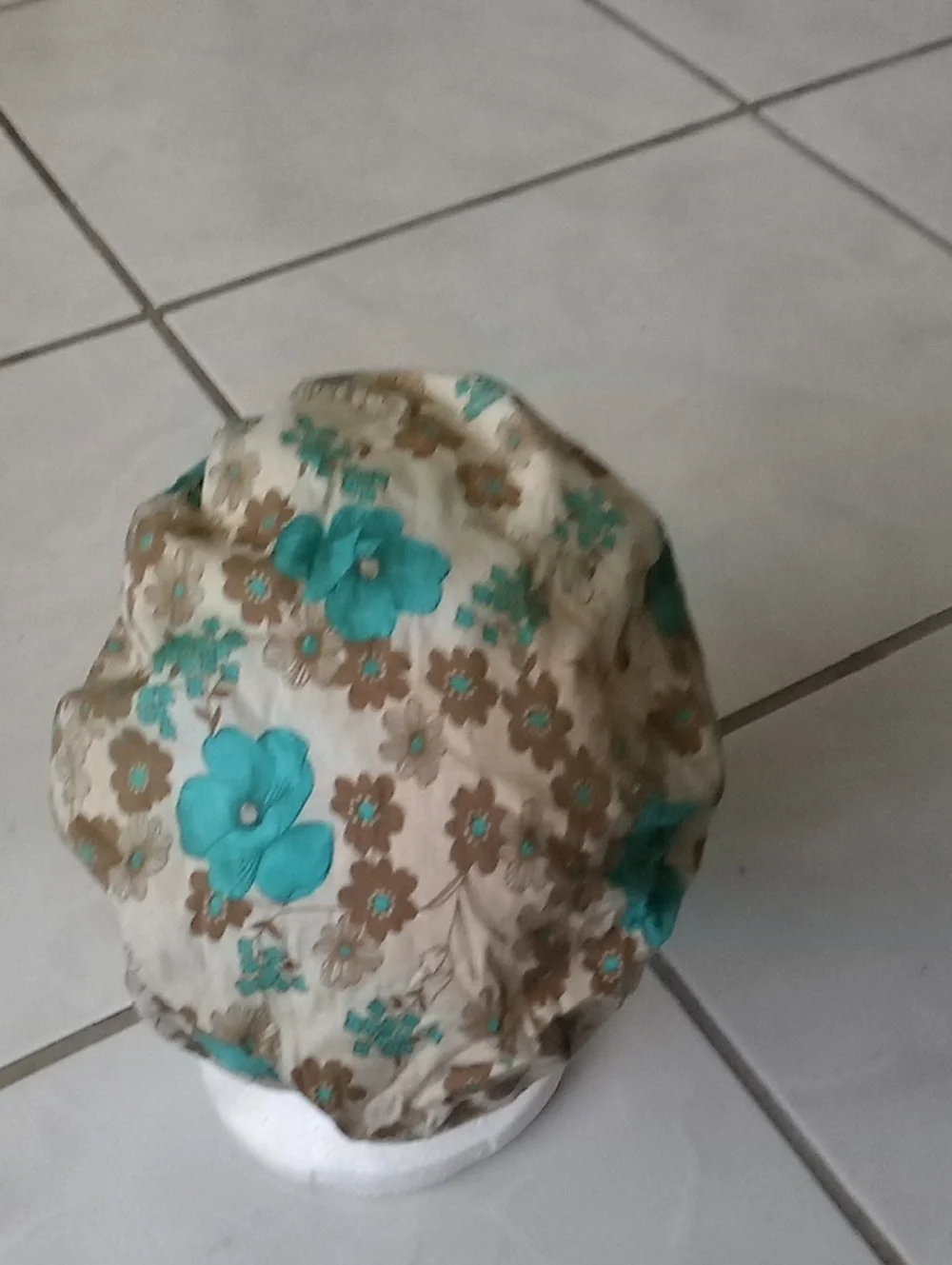 Vintage Beige and Teal Floral Cadet Cap - Picture 4 of 4